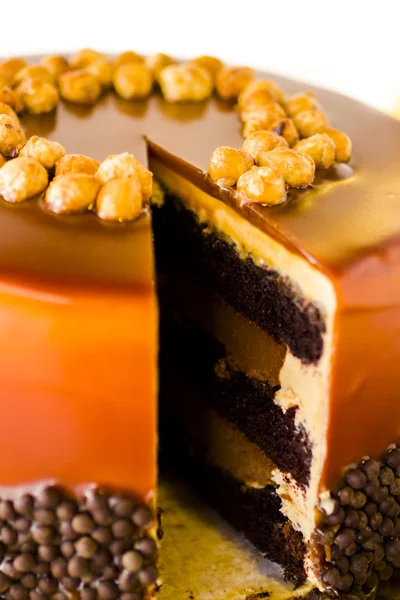 Chocolate, Hazelnut, and Caramel Cake — Stock Photo, Image