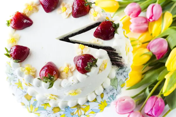 Torta al limone alla fragola al cioccolato — Foto Stock