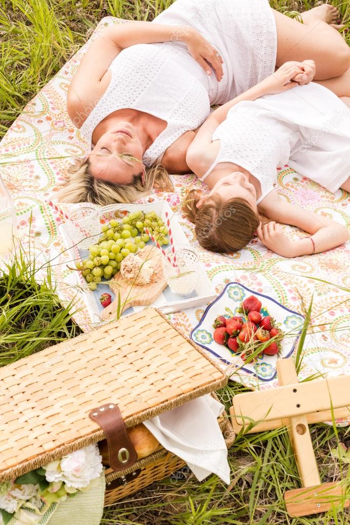 Mother and daughter on  picnic