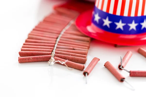 Roll of firecrackers with American flag — Stock Photo, Image