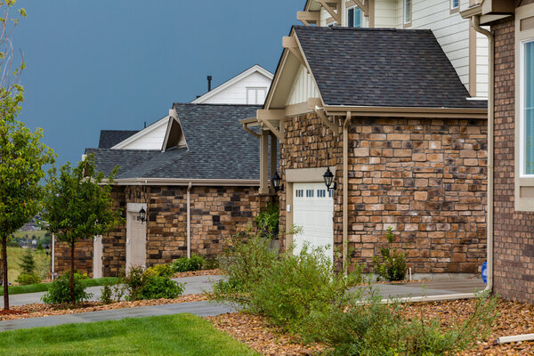 Suburban community with model homes.