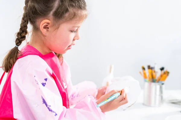 Little Girl Working Her Art Project Distance Learning Home Covid — Stock Photo, Image