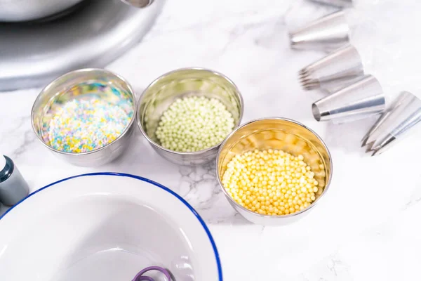 Baking Sheet Cake Italian Buttercream Frosting — Stock Photo, Image