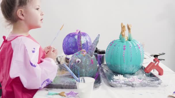 Decorating Halloween Craft Pumpkins Mermaid Theme — Stock Video