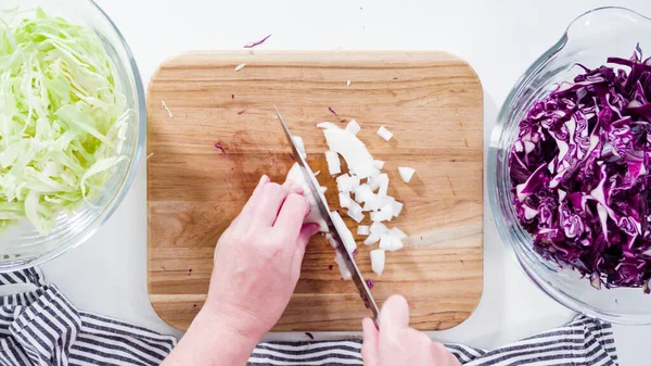 Plat Gelegd Stap Voor Stap Cubing Biologische Gele Een Houten — Stockfoto