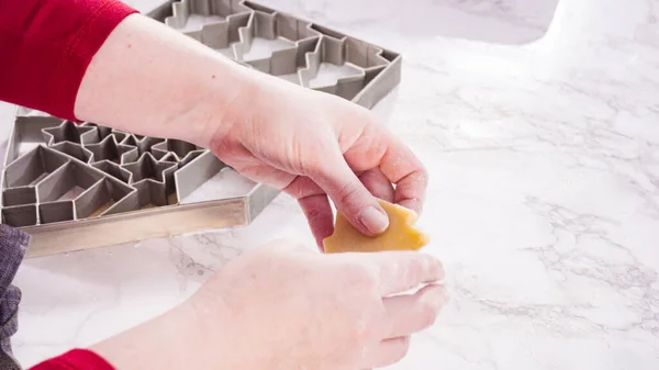 Cutting Out Sugar Cookies Giant Christmas Cookie Cutter — Stock Photo, Image