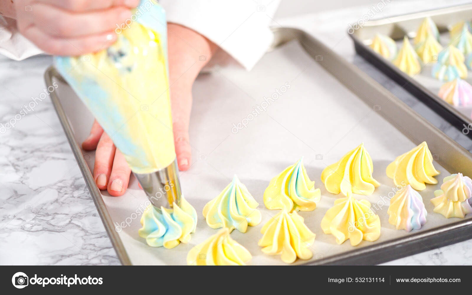 Step Step Piping Unicorn Meringue Cookies Baking Sheet Lined Parchment — Stock Photo © urban