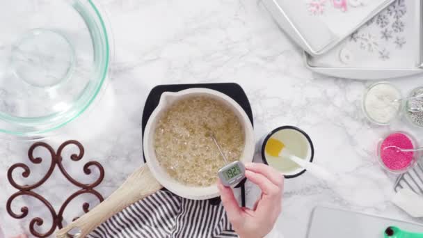 Zahăr Caramelizant Într Oală Mică Gătit Deasupra Sobei Electrice Mici — Videoclip de stoc