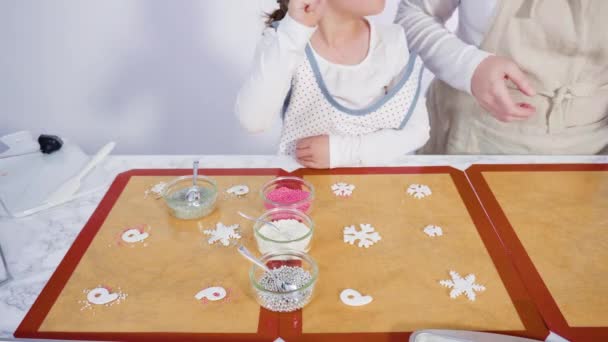 Little Girl Helping Make Lollipops Candies Berry Flavors — Stock Video