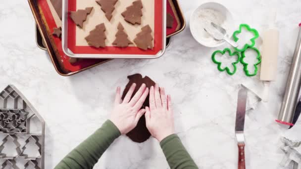 Κοπή Σχημάτων Χριστουγεννιάτικα Μπισκότα Από Ζύμη Μπισκότων Ζάχαρης — Αρχείο Βίντεο
