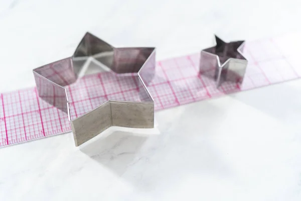 Star Shaped Cookie Cutters Next Ruler Kitchen Counter — Stock Photo, Image