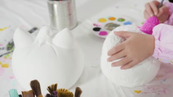 Flat Lay Painting Craft Pumpkin Acrylic Paint Halloween — Stock Video