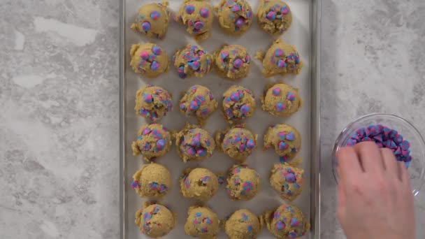 Chilled Cookie Dough Scoops Baking Sheet Bake Unicorn Chocolate Chip — Stock Video