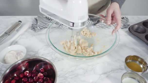 Muffinok Készítésének Folyamata Áfonyás Muffinok Készítéséhez Használt Keverék — Stock videók