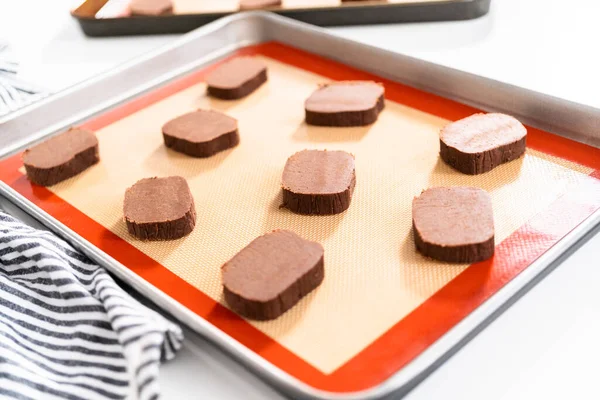 Unbaked Chocolate Cookies Baking Sheet — Stock Photo, Image