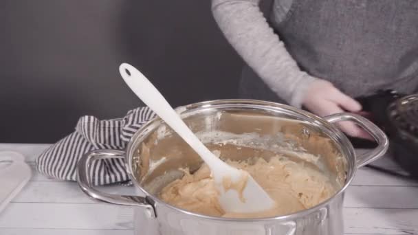 Smältning Vit Choklad Chips Matlagning Potten För Att Göra Godis — Stockvideo
