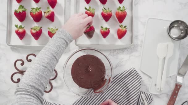 초콜릿을 만들고 쟁반에 딸기를 — 비디오