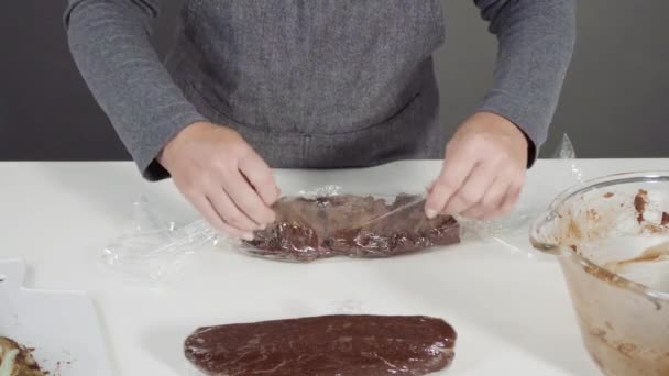 Wrapping Cookie Dough Plastic Wrap Bake Chocolate Cookies — Stockvideo