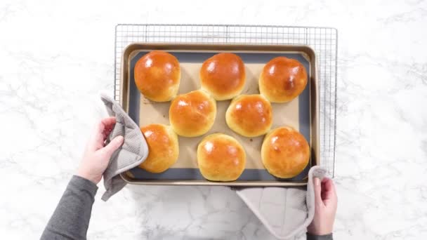Freshly Baked Brioche Buns — стоковое видео