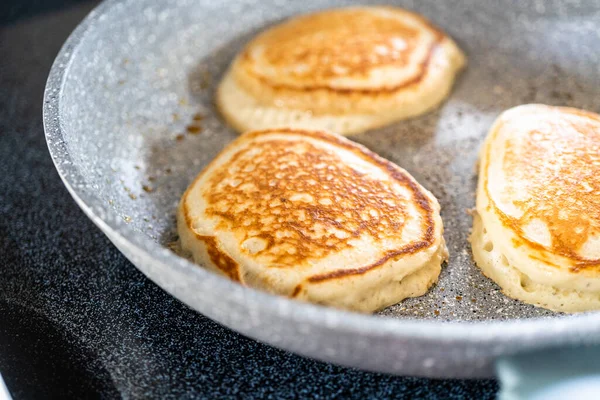 Frying Kefir Based Pancakes Cooking Pan Electric Stove — Stock Photo, Image