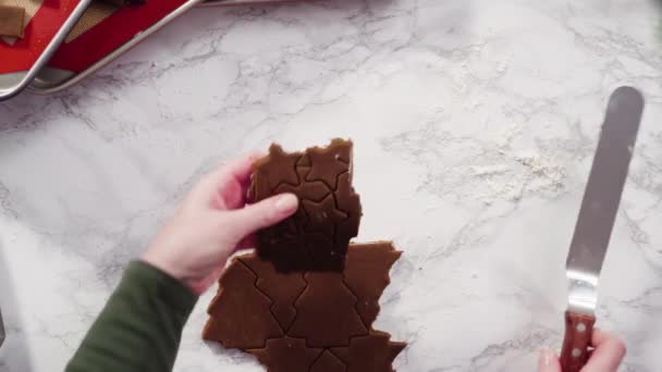 Krok Kroku Wycinanie Kształtów Christmas Cookie Cutter Ciasta Piernika — Wideo stockowe