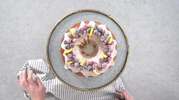 Gâteau Bundt Aux Canneberges Citron Décoré Canneberges Sucre Quartiers Citron — Video