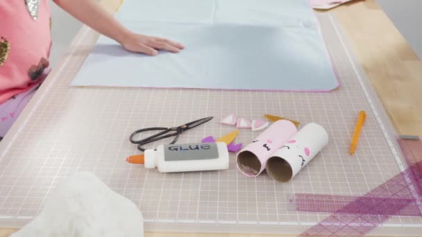 Schritt Für Schritt Aus Papier Und Leeren Toilettenpapierrollen Einhörner Basteln — Stockvideo