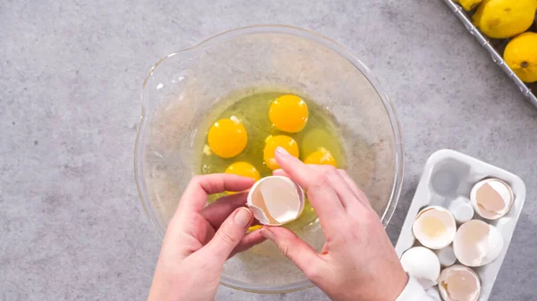 Flach Lag Schritt Für Schritt Zutaten Einer Glasschüssel Mischen Zitronen — Stockfoto