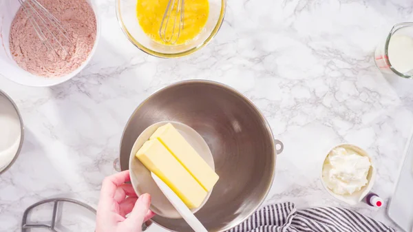 Ett Platt Ligg Steg För Steg Blandning Ingredienser Ett Stående — Stockfoto