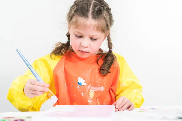 Little Girl Working Art Project Acrylic Paint Homeschool — Stock Photo, Image