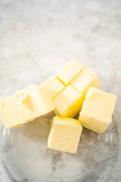 Blanda Ingredienser Stor Glasblandningsskål För Att Baka Äggtoddscones — Stockfoto