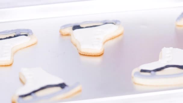 Biscotti Zucchero Forma Pattino Con Ghiaccio Reale — Video Stock