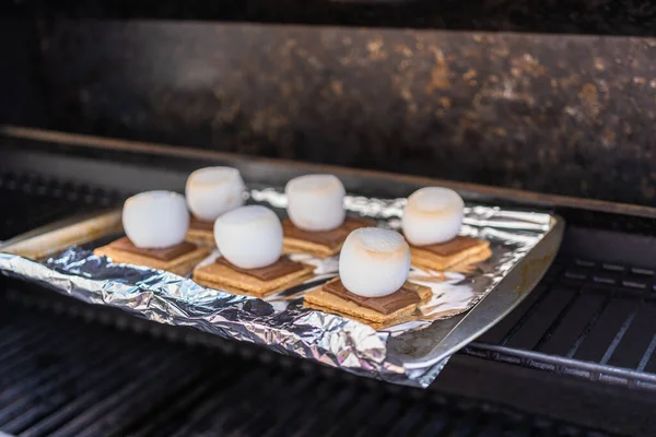 Grilling Mores Outdoor Gas Grill — Stock Photo, Image