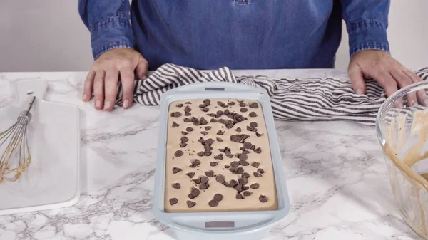 Step Step Garnishing Homemade Chocolate Ice Cream Chocolate Chips — Stock Photo, Image