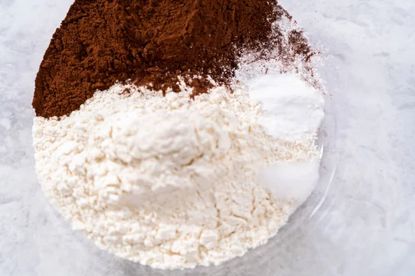 Mixing Ingredients Bake Unicorn Rainbow Chocolate Cupcakes — Stock Photo, Image