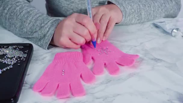 Gants Strass Rose Pour Enfants Forme Flocon Neige — Video