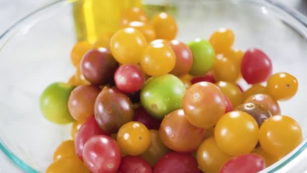 Ingrédients Pour Préparer Des Pâtes Végétariennes Une Casserole Tomates Fermer — Video