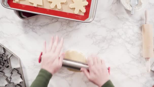 Rolling Out Sugar Cookie Dough Bake Christmas Cookies — Stock Video