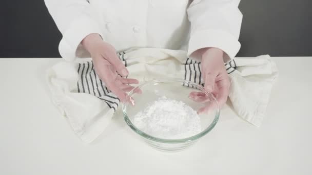 Mixing Ingredients Glass Bowl Bake Cinnamon Rolls — Stock Video