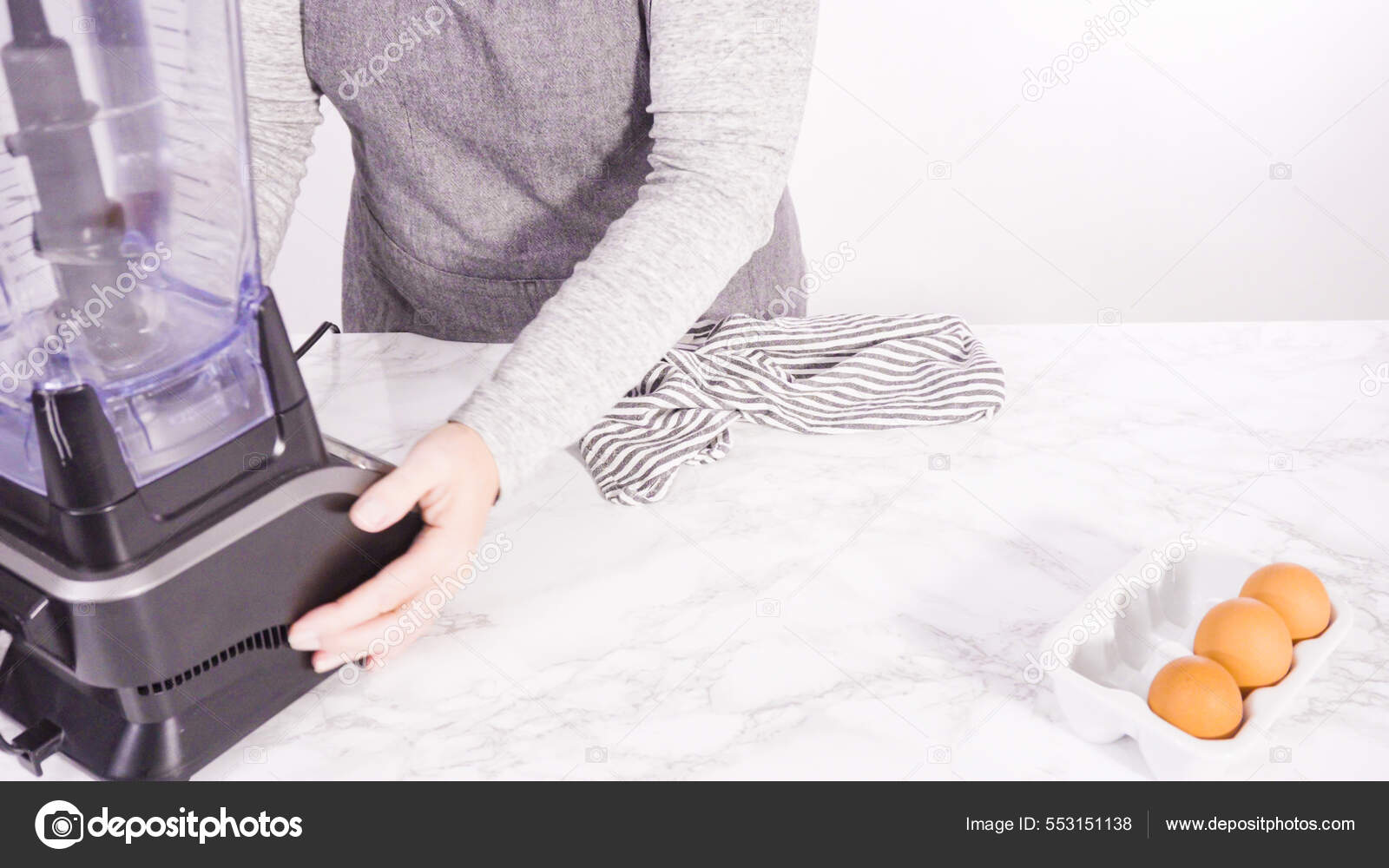 Mixing Ingredient Electric Blender Make Crepes Batter Stock Photo by