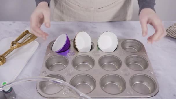 Passo Dopo Passo Processo Preparazione Cupcake Alla Vaniglia Con Glassa — Video Stock