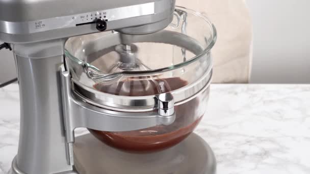 Mixing Ingredients Make Chocolate Cupcakes Chocolate Ganache Frosting — Stock Video