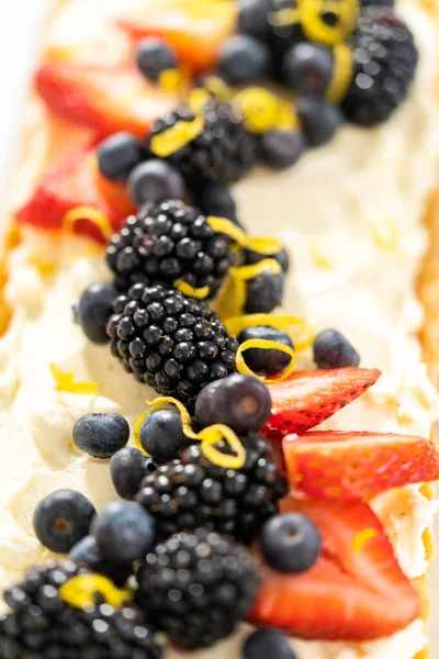 Blick Aus Nächster Nähe Frisch Gebackene Mascarpone Torte Mit Frischen — Stockfoto