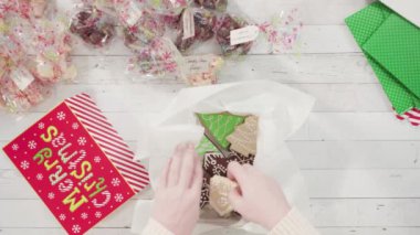 Ev yapımı şekerleme ve kurabiyeleri Noel hediyesi kutusuna koymak.