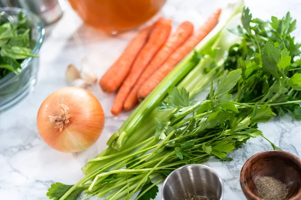 Ingrediënten Vegetarische Witte Bonensoep Koken — Stockfoto