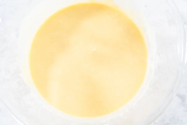Close View Mixing Ingredients Glass Mixing Bowl Bake Funfettti Bundt — Stock Photo, Image