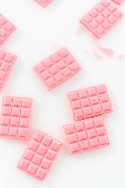 Removing Mini Pink Chocolates Silicone Chocolate Mold — Stock Photo, Image