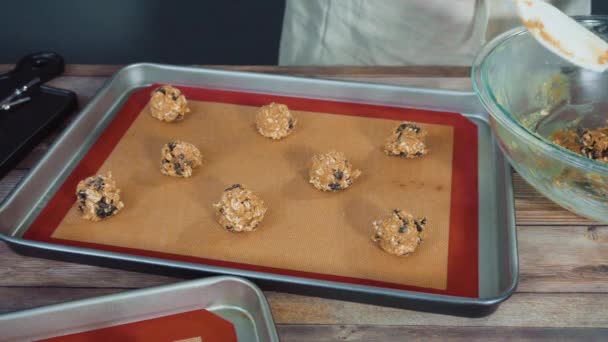 Proceso Fabricación Galletas Avena Masticable Pasas — Vídeo de stock