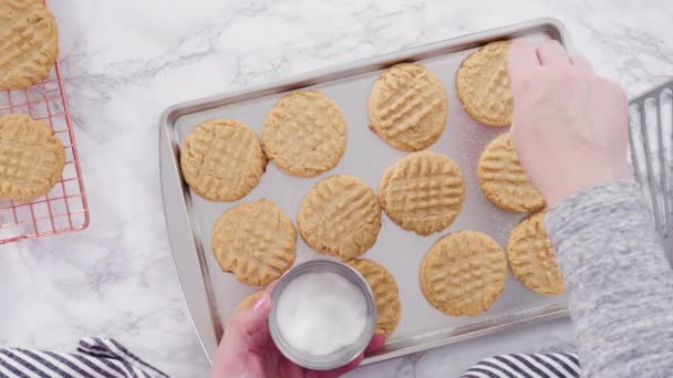 Freshly Baked Peanut Butter Cookies Baking Sheet — Vídeos de Stock