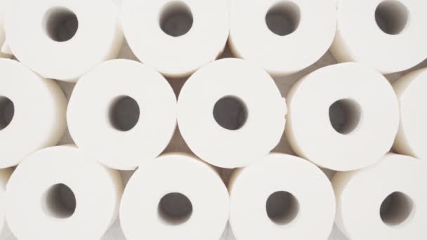 Flat Lay New White Toilet Paper Rolls Gray Background — Stock Video